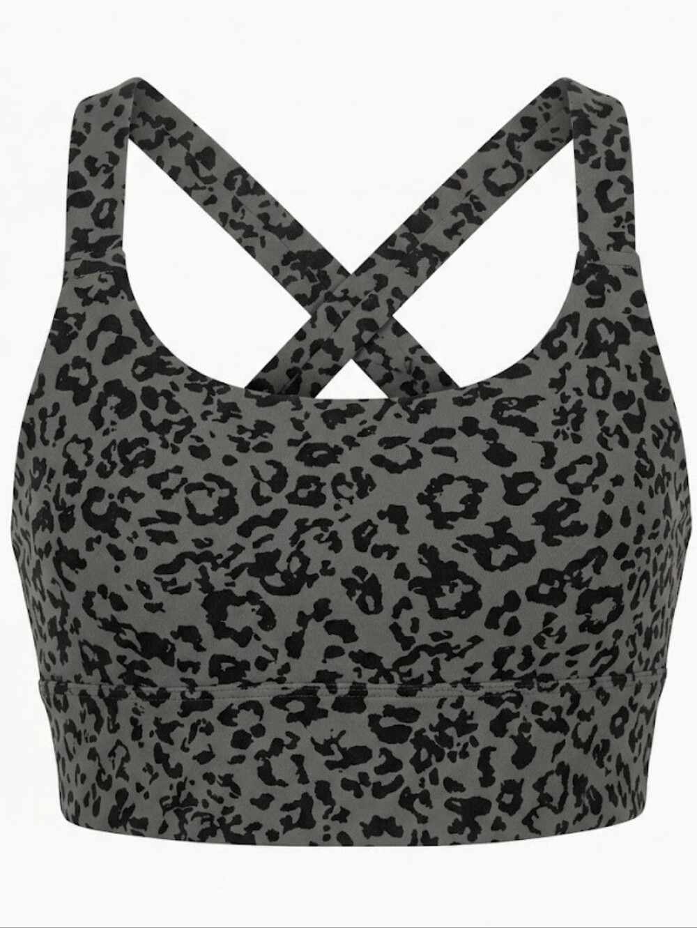 Athleta Charcoal and Black Leopard Cross-Back Sports Bra